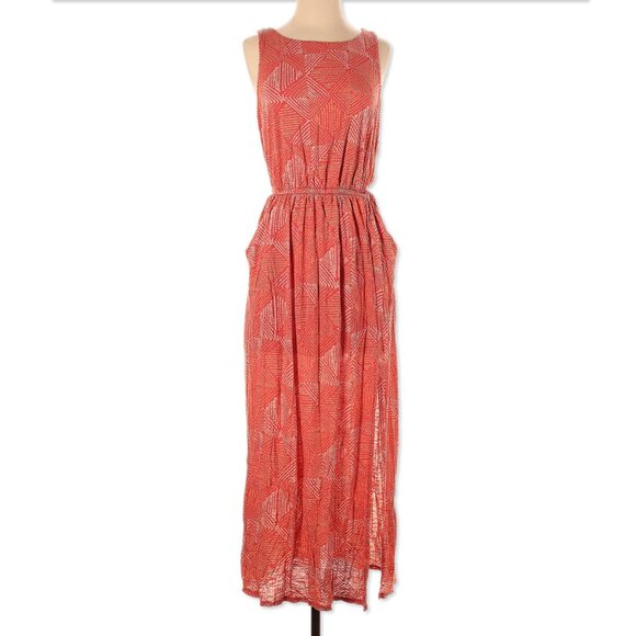 NWT Batik-Dotted Diamond Pattern Orange Maxi Dress w Pockets - Women's Size L - Picture 2 of 6